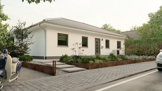 Klassischer Bungalow 110 mit individuellem Gästebereich Bungalow 110 mit separatem Gästebereich und moderner Außenansicht